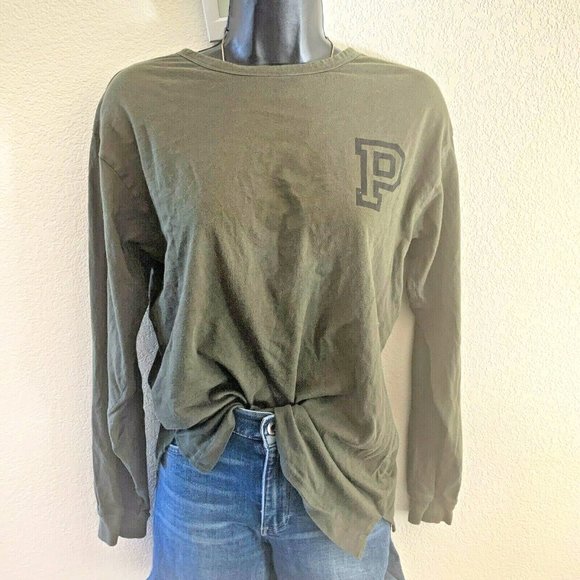 Victoria's Secret PINK size XS green logo long sleeve ladderback campus … - Picture 1 of 11